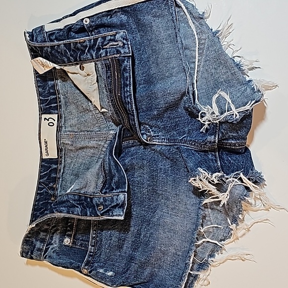 Garage Festival Short With Side Stripe Denim Blue Jean Cutoffs Raw Hem Dark 3 - Picture 5 of 13